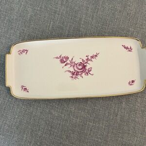 Augarten Wien Biedermeier Purple Floral Porcelain Serving‎ Tray Gold Trim 14.5"